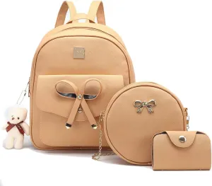 MACCINELO Cute Leather Mini Backpack Purse for Women Bowknot Small Backpack for Girls gift Rucksack Ladies Shoulder Bag 3pcs