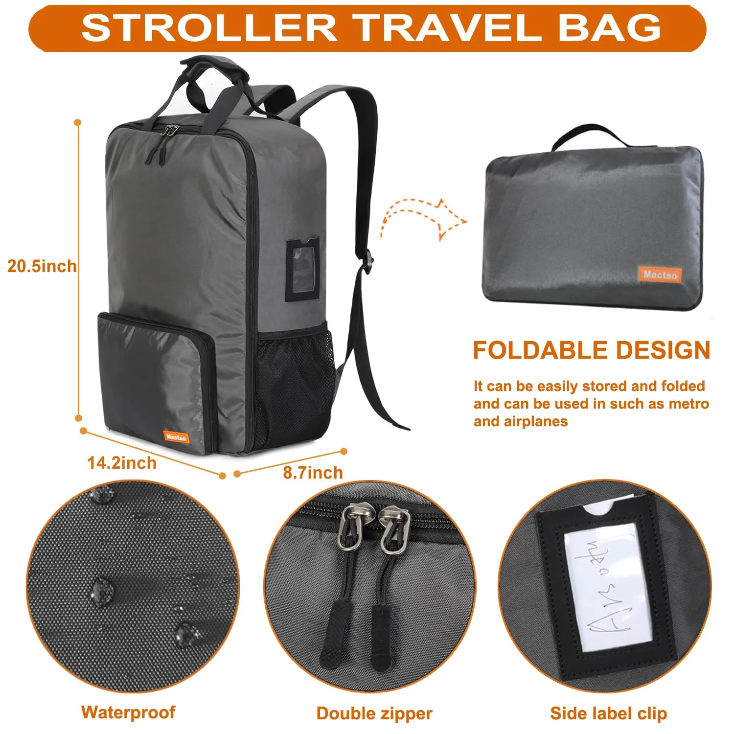 Mactso Stroller Travel Bag Compatible with GB Pockit Air Plus All Terrain and GB Pockit   All City, Lightweight Stroller Travel Backpack for Airplane (Grey, L)