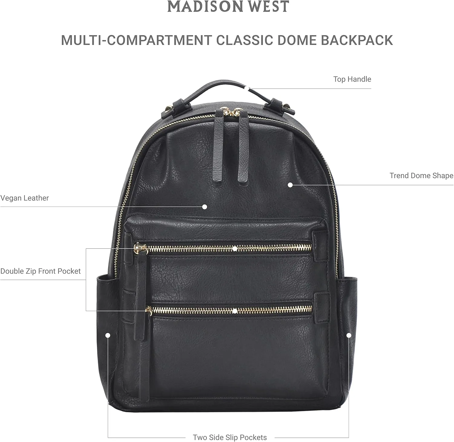 Madison West Kylee Backpack Purse for Women, Casual Daypack Handbag, Soft Vegan Leather