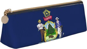 Maine State Flag print Triangle Leather Stationery Storage Bag Multi-Functional Cosmetic Bag, Everyday Use