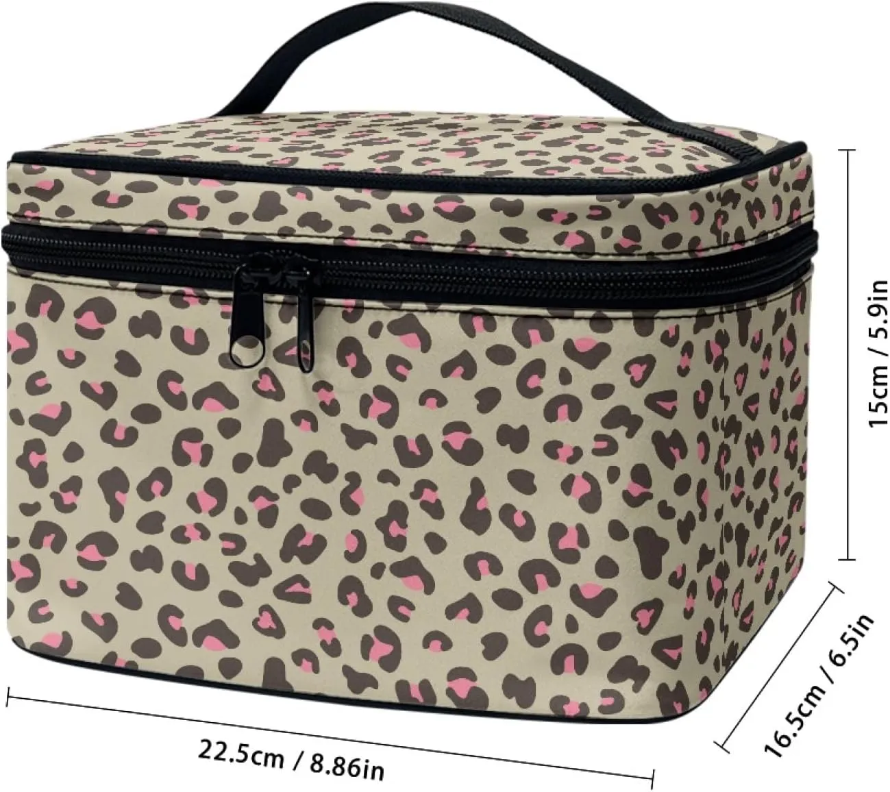 Makeup Bag, Western Style Cosmetic Bag, Large Capacity Travel Makeup Organizer, Toiletry Bag For Women & Girls With Handle and Divider (Pink Leopard)