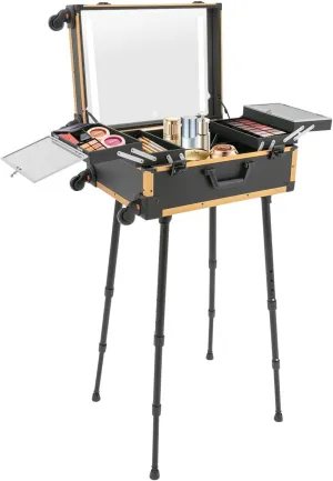 Makeup Case, Rolling Train Case Cosmetic Storage Organizer with LED Lighted Mirror & 4 Legs, Professional Makeup Travel Case Large Storage Cosmetic Trolley, 110V
