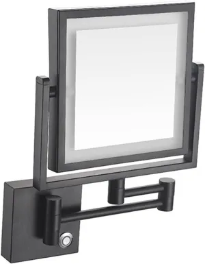 Makeup Mirror LED Wall Mount, 8 Inch Bathroom Shaving Mirror Wall Mounted Square Vanity Mirror, 360° Swivel 3X Magnification Two-Sided (Color : Silver, Size : Concealed Installation)