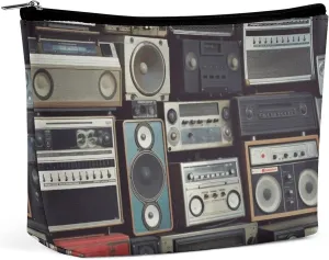 Makeup Pouch, Vintage Wall of Radio Boombox_75800211 Print Portable Cosmetic Bag Travel Makeup Bag Cosmetic Organizer Zippered Cosmetic Bag Makeup Tote, style