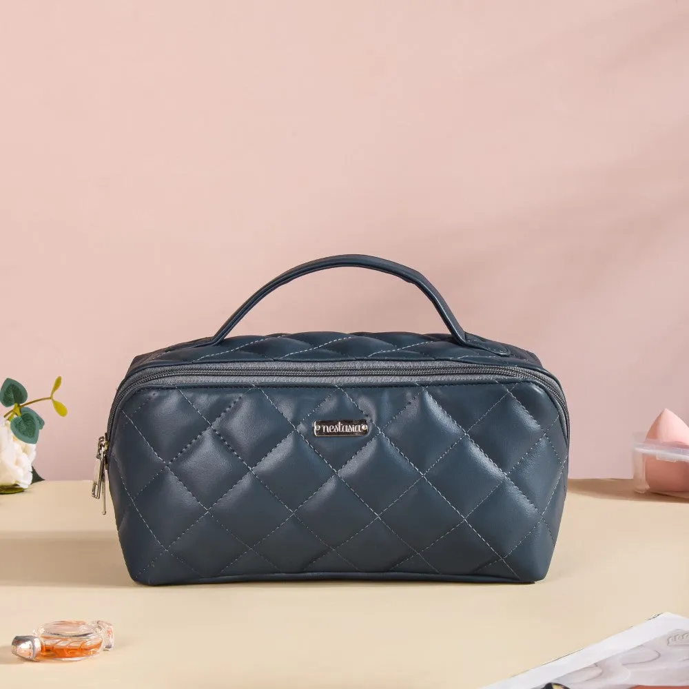Makeup Pouch With Diagonal Side Zip Blue Grey Large