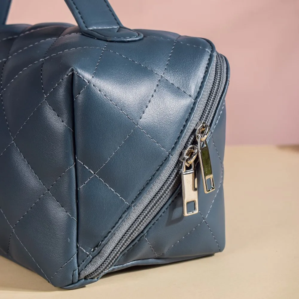 Makeup Pouch With Diagonal Side Zip Blue Grey Large