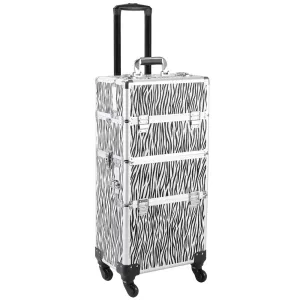 Makeup Train Case, 3 in 1 Professional Rolling Makeup Trolley Case Jewelry Cosmetic Storage Case (White Zebra Print)