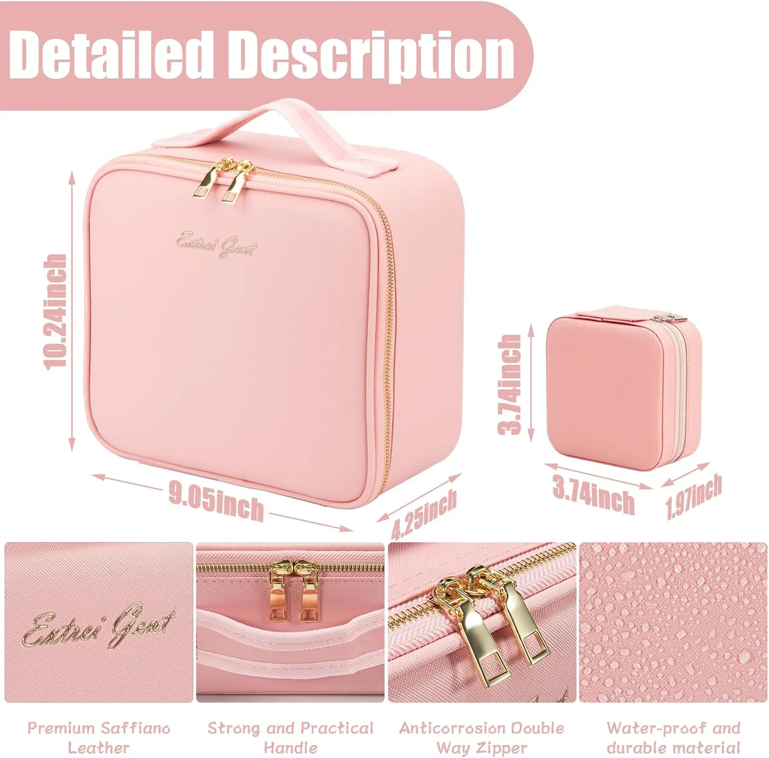 Makeup Travel Train Case with Mirror LED Light 3 Adjustable Brightness Cosmetic Bag Portable Storage Adjustable Partition Waterproof Makeup Brushes Make up Jewelry Gift for Women