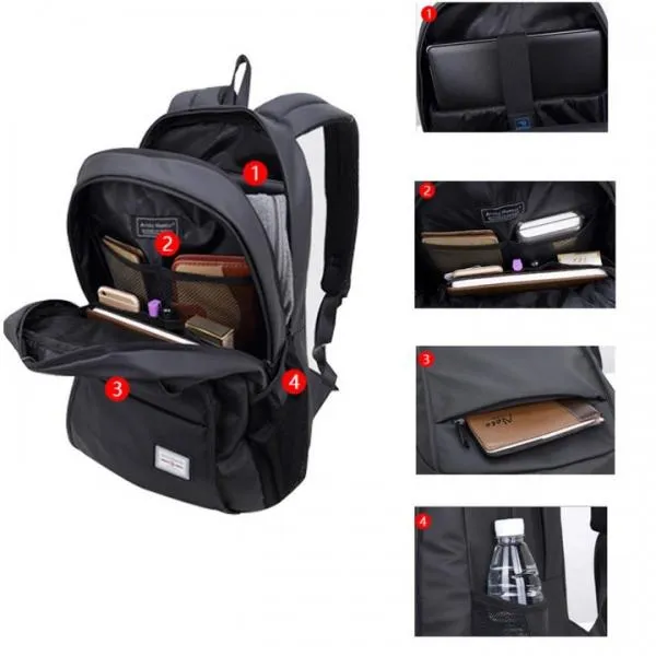 Man Computer Rucksack Travel Waterproof Backpack without USB Port Black