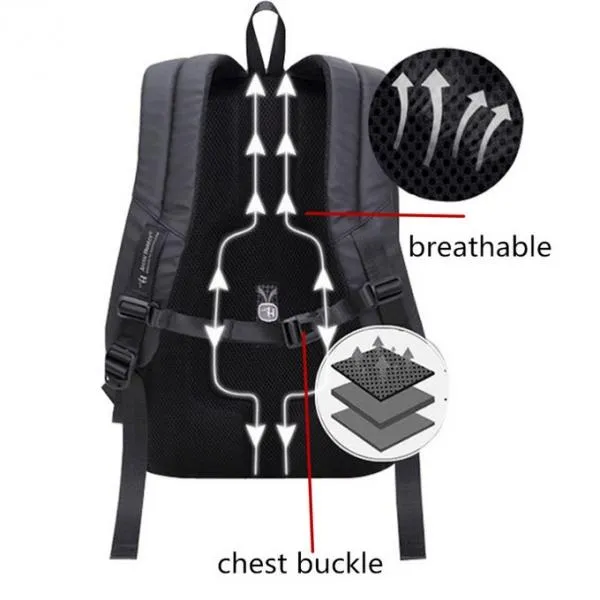 Man Computer Rucksack Travel Waterproof Backpack without USB Port Black