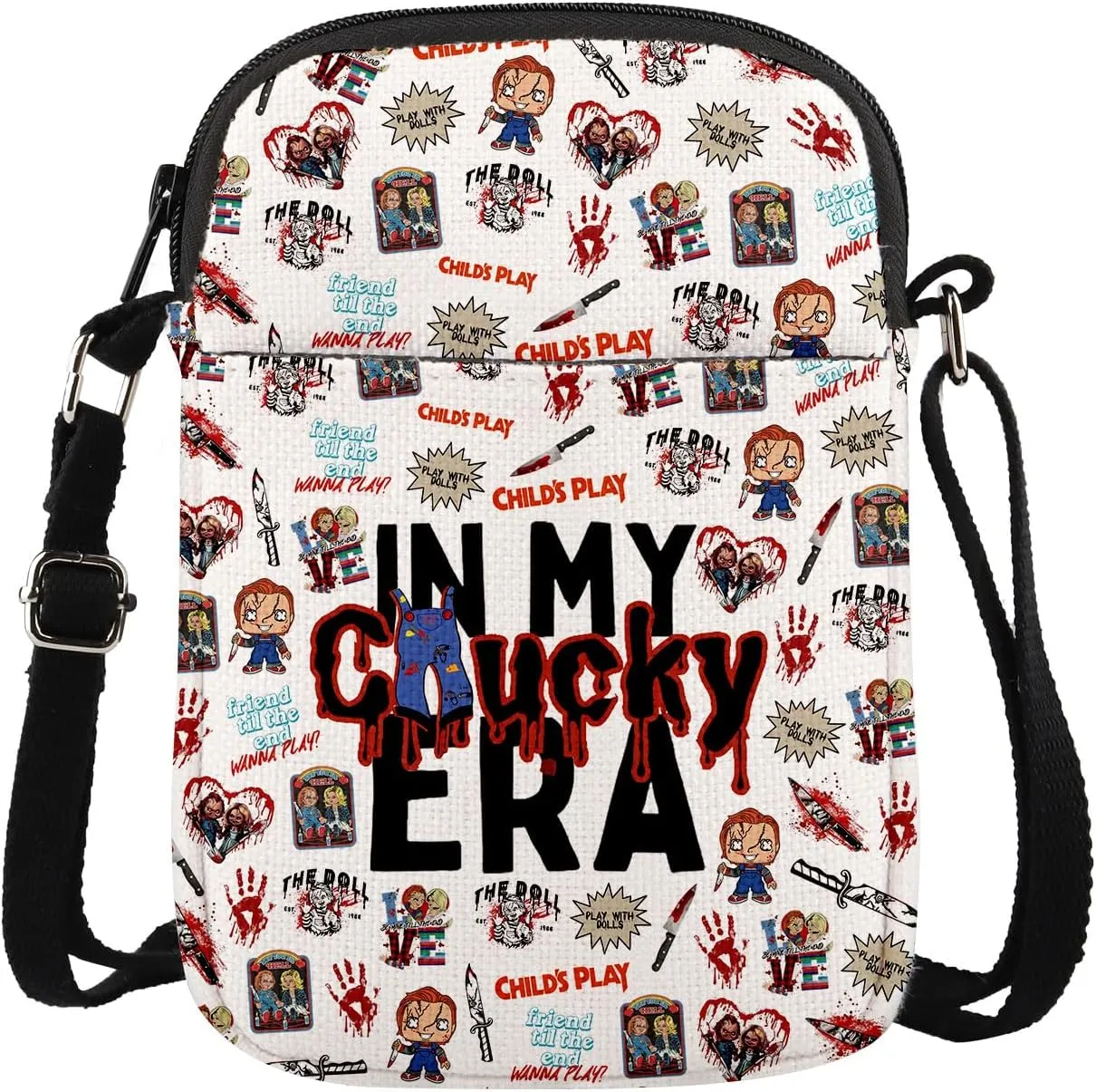 MAOFAED Halloween Theme Crossbody Bag,Horror Movie Gift, Halloween Party Favor, Scary Movie Fan Gift (chuceraCB)