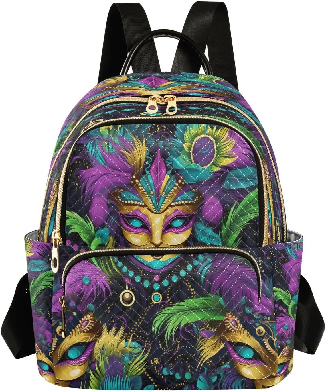 Mardi Gras Carnival Green Purple Backpack Purse for Women Fashion Small Mini Daypack Purse for Lady Anti-theft Shoulder Bag for Lady Women