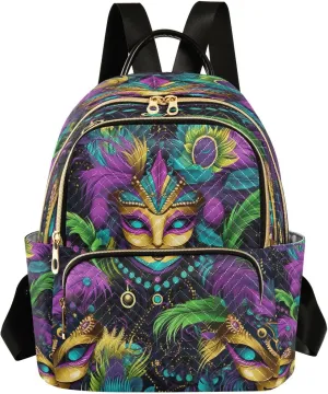 Mardi Gras Carnival Green Purple Backpack Purse for Women Fashion Small Mini Daypack Purse for Lady Anti-theft Shoulder Bag for Lady Women