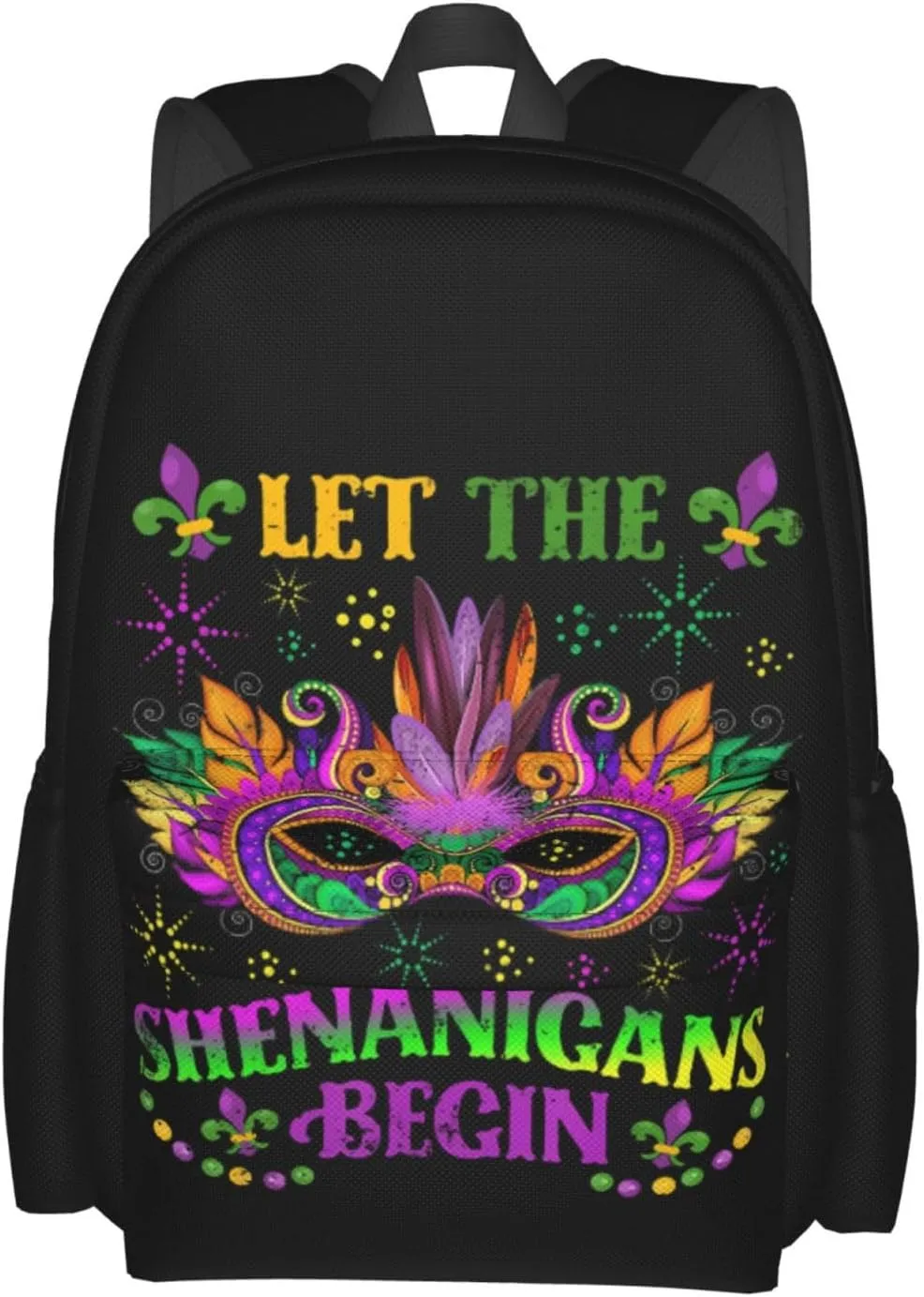 Mardi Gras Let The Shenanigans Begin Mask Backpack Casual Laptop Backpack Large Capacity Double Shoulder Bag Travel Daypack For Women Men