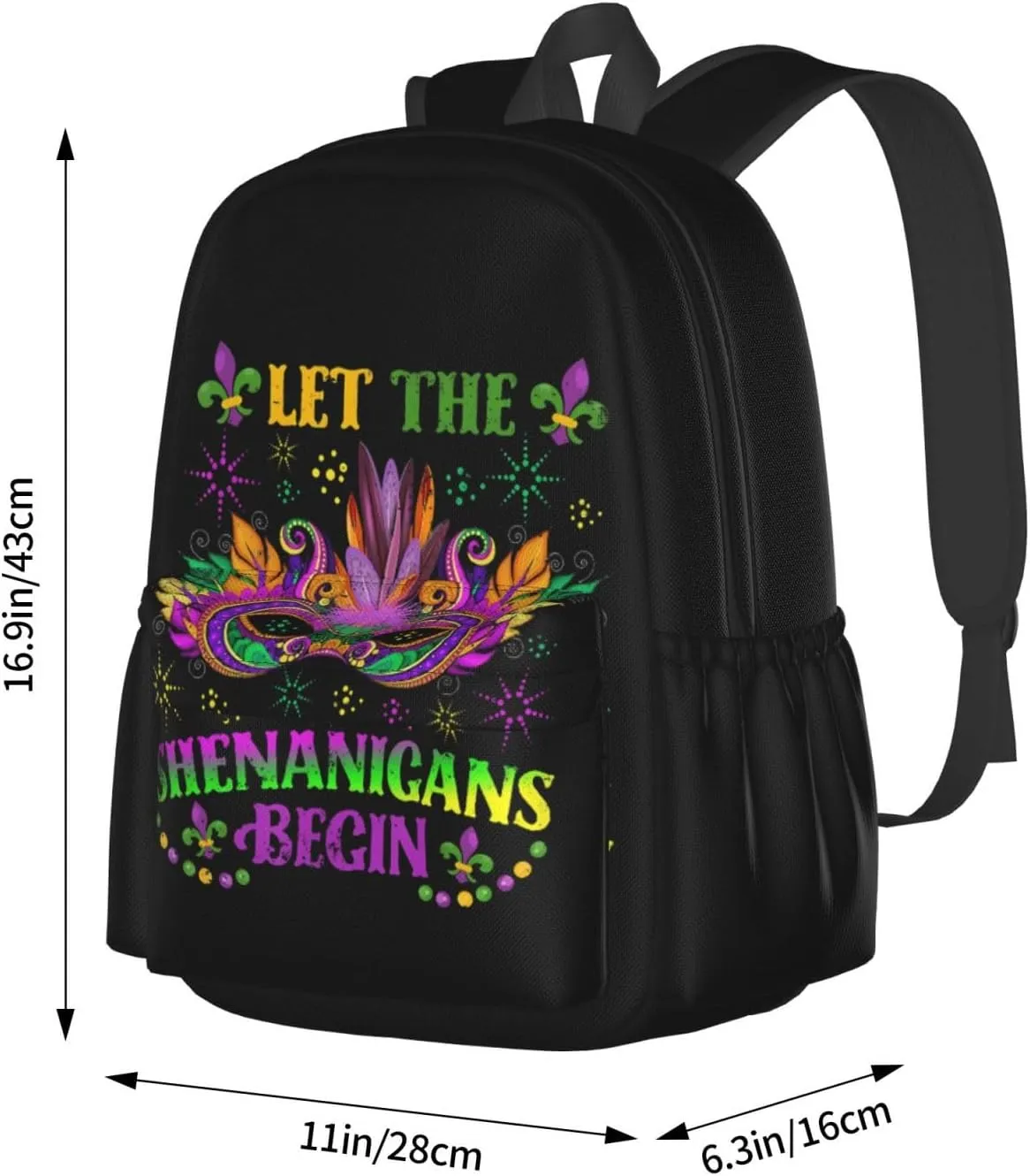 Mardi Gras Let The Shenanigans Begin Mask Backpack Casual Laptop Backpack Large Capacity Double Shoulder Bag Travel Daypack For Women Men
