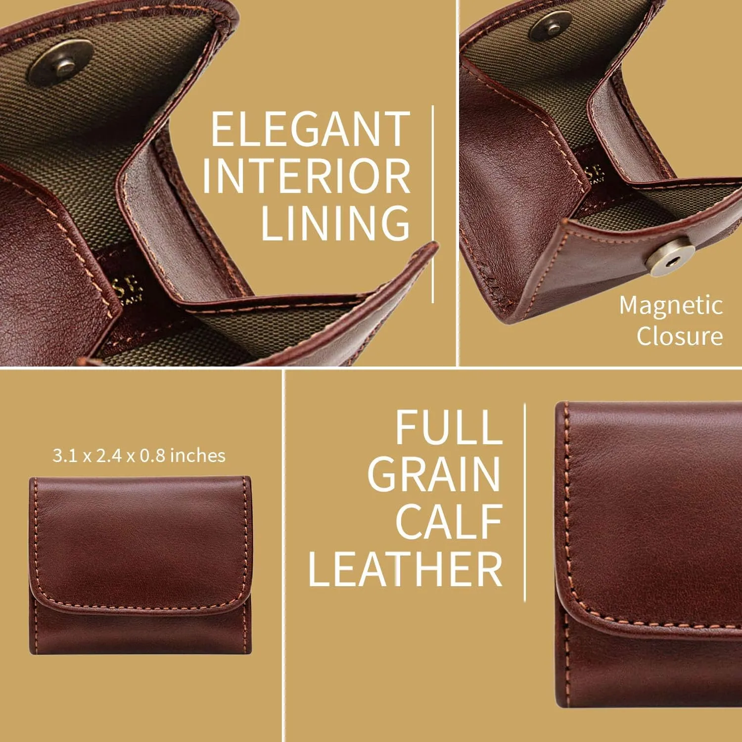 Maruse Slim Handmade Italian Leather Coin Purse for Women and Men - Brown Small Coin Pouch with Magnetic Closure, Perfect Change Purse and Stylish Leather Pouch.