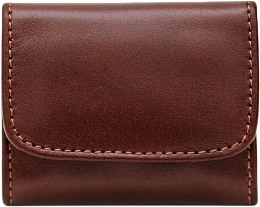 Maruse Slim Handmade Italian Leather Coin Purse for Women and Men - Brown Small Coin Pouch with Magnetic Closure, Perfect Change Purse and Stylish Leather Pouch.