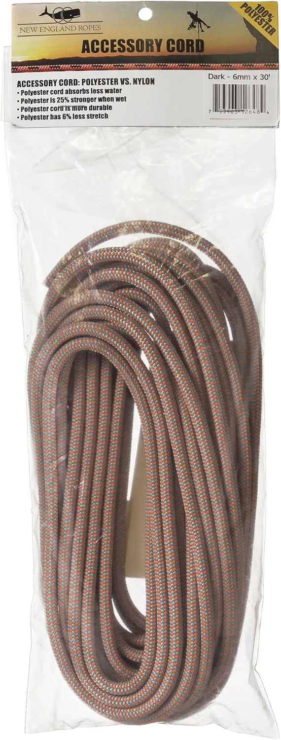 Maxim Polyester Accessory Cord, Gray - Orange - 20 Individual Packages, Diameter: 6 mm, Length: 30 ft (C3832-06-MASTPACK)