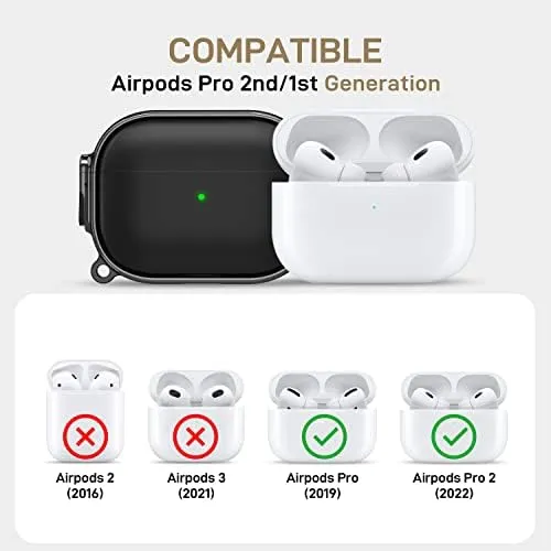Maxjoy for AirPods Pro 2nd/1st Generation Case with Lock, Cute AirPods Pro 2 Case Lock Protective Hard AirPod Pro Cover for Women Men with Keychain for Airpod Pro (2023/2022/2019), Black/Grey
