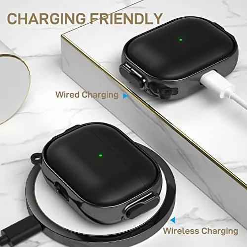 Maxjoy for AirPods Pro 2nd/1st Generation Case with Lock, Cute AirPods Pro 2 Case Lock Protective Hard AirPod Pro Cover for Women Men with Keychain for Airpod Pro (2023/2022/2019), Black/Grey