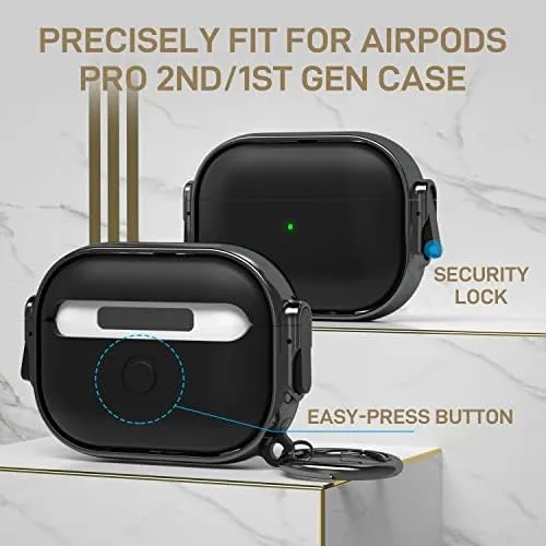 Maxjoy for AirPods Pro 2nd/1st Generation Case with Lock, Cute AirPods Pro 2 Case Lock Protective Hard AirPod Pro Cover for Women Men with Keychain for Airpod Pro (2023/2022/2019), Black/Grey