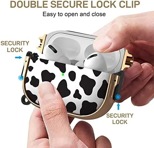 Maxjoy for AirPods Pro 2nd/1st Generation Case with Lock, Cute AirPods Pro 2 Case Lock Protective Hard AirPod Pro Cover for Women Men with Keychain for Airpod Pro (2023/2022/2019), Cow Print