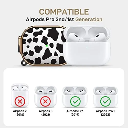 Maxjoy for AirPods Pro 2nd/1st Generation Case with Lock, Cute AirPods Pro 2 Case Lock Protective Hard AirPod Pro Cover for Women Men with Keychain for Airpod Pro (2023/2022/2019), Cow Print