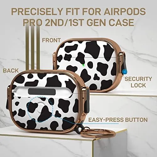 Maxjoy for AirPods Pro 2nd/1st Generation Case with Lock, Cute AirPods Pro 2 Case Lock Protective Hard AirPod Pro Cover for Women Men with Keychain for Airpod Pro (2023/2022/2019), Cow Print