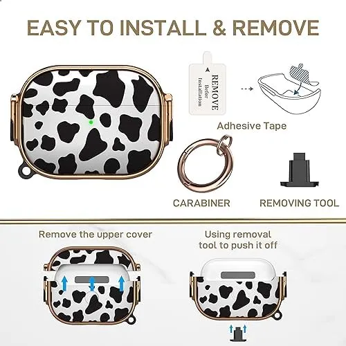 Maxjoy for AirPods Pro 2nd/1st Generation Case with Lock, Cute AirPods Pro 2 Case Lock Protective Hard AirPod Pro Cover for Women Men with Keychain for Airpod Pro (2023/2022/2019), Cow Print