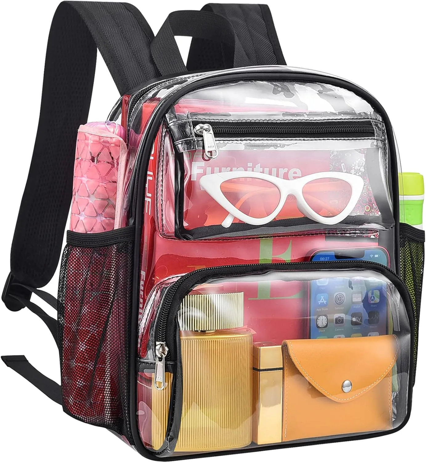 MAY TREE Clear Backpack Stadium Approved for Women and Men, Clear Bag for Stadium Events, Transparent bag for Concert Sporting Festival, Black