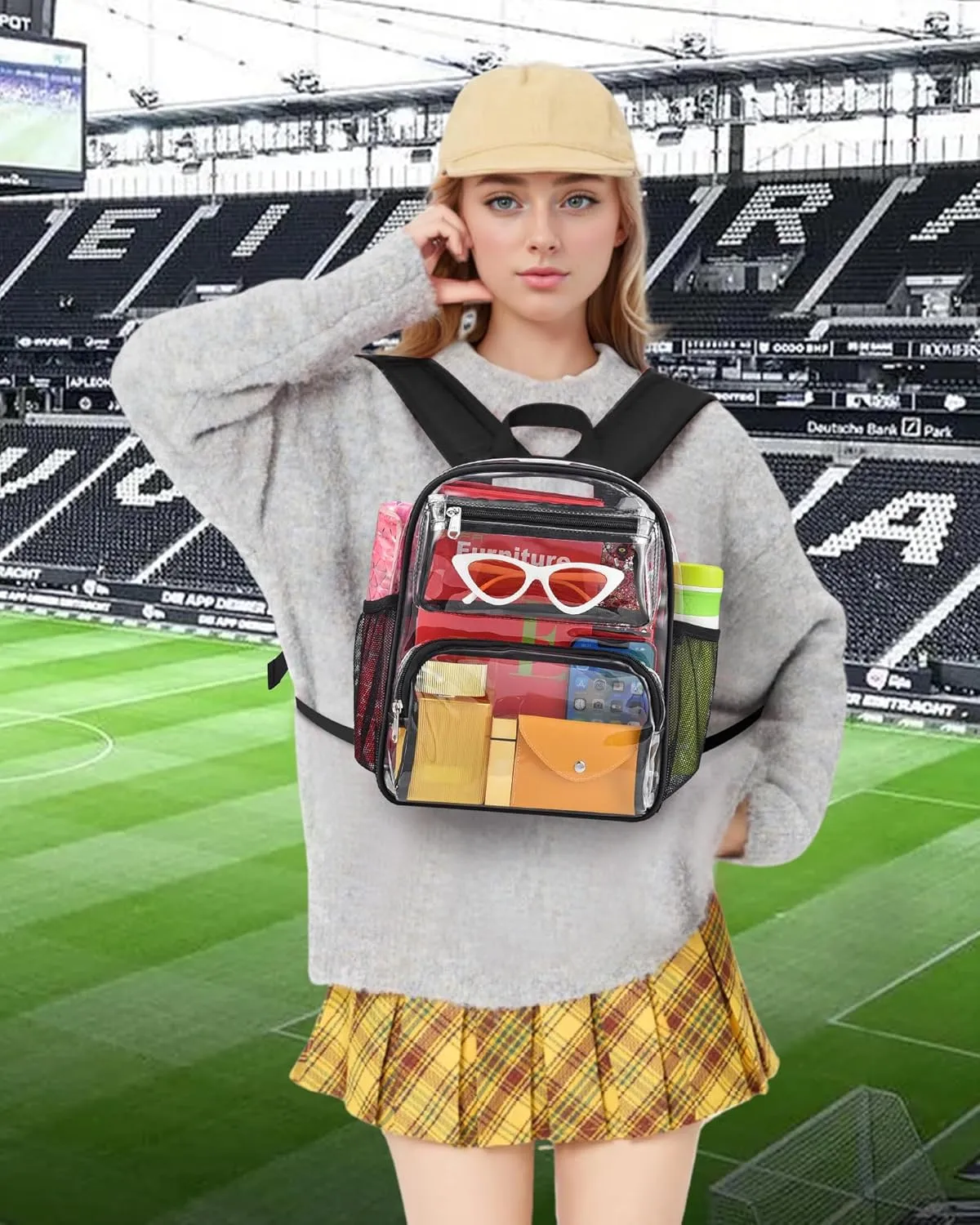 MAY TREE Clear Backpack Stadium Approved for Women and Men, Clear Bag for Stadium Events, Transparent bag for Concert Sporting Festival, Black