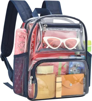 MAY TREE Small Clear Backpack Stadium Approved for Women and Men Clear Bag for Stadium Events Concert Sporting Festival, Navy