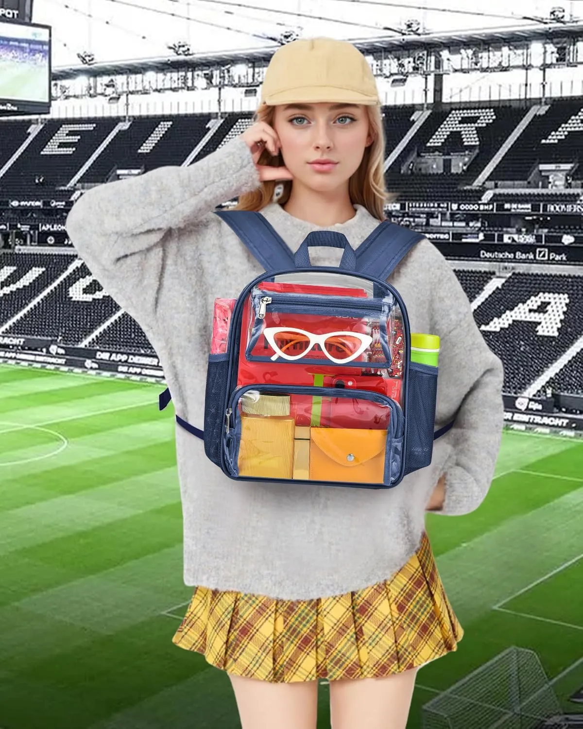 MAY TREE Small Clear Backpack Stadium Approved for Women and Men Clear Bag for Stadium Events Concert Sporting Festival, Navy