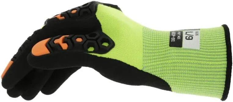 Mechanix Wear SpeedKnit M-Pact Hi Viz Work Gloves, 1 Pair - Impact and Abrasion Resistant, Cut Protection, Strong Grip Gloves, Touch Capable (Green, Large)