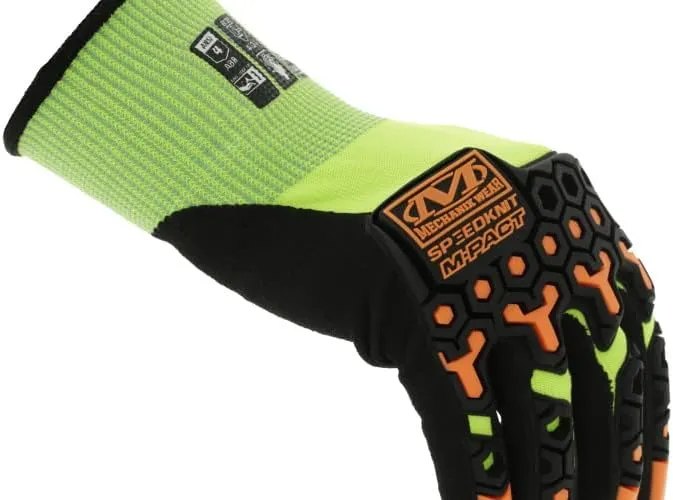Mechanix Wear SpeedKnit M-Pact Hi Viz Work Gloves, 1 Pair - Impact and Abrasion Resistant, Cut Protection, Strong Grip Gloves, Touch Capable (Green, Large)