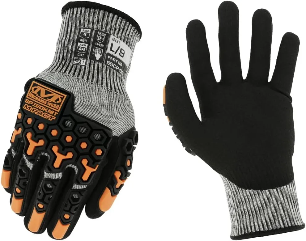 Mechanix Wear SpeedKnit M-Pact Work Gloves, 1 Pair - Impact and Abrasion Resistant, Cut Protection, Strong Grip Gloves, Touch Capable (Gray, Medium)
