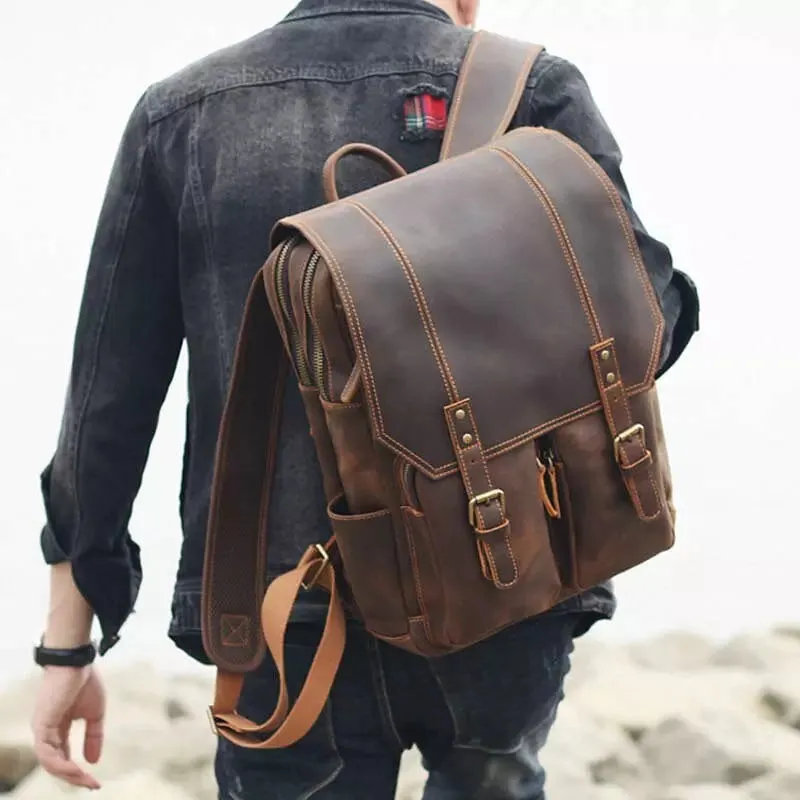 Men Leather Backpack Crazy Horse