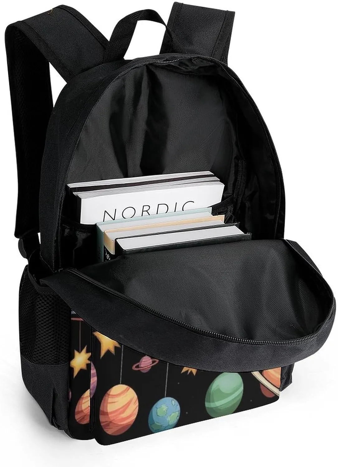 Men Women Polyester Alien And Astronaut Space Fishing Trip Daypack Big Capacity Shoulder Bag With Smooth Zippers for Hiking Work Walking Cycling