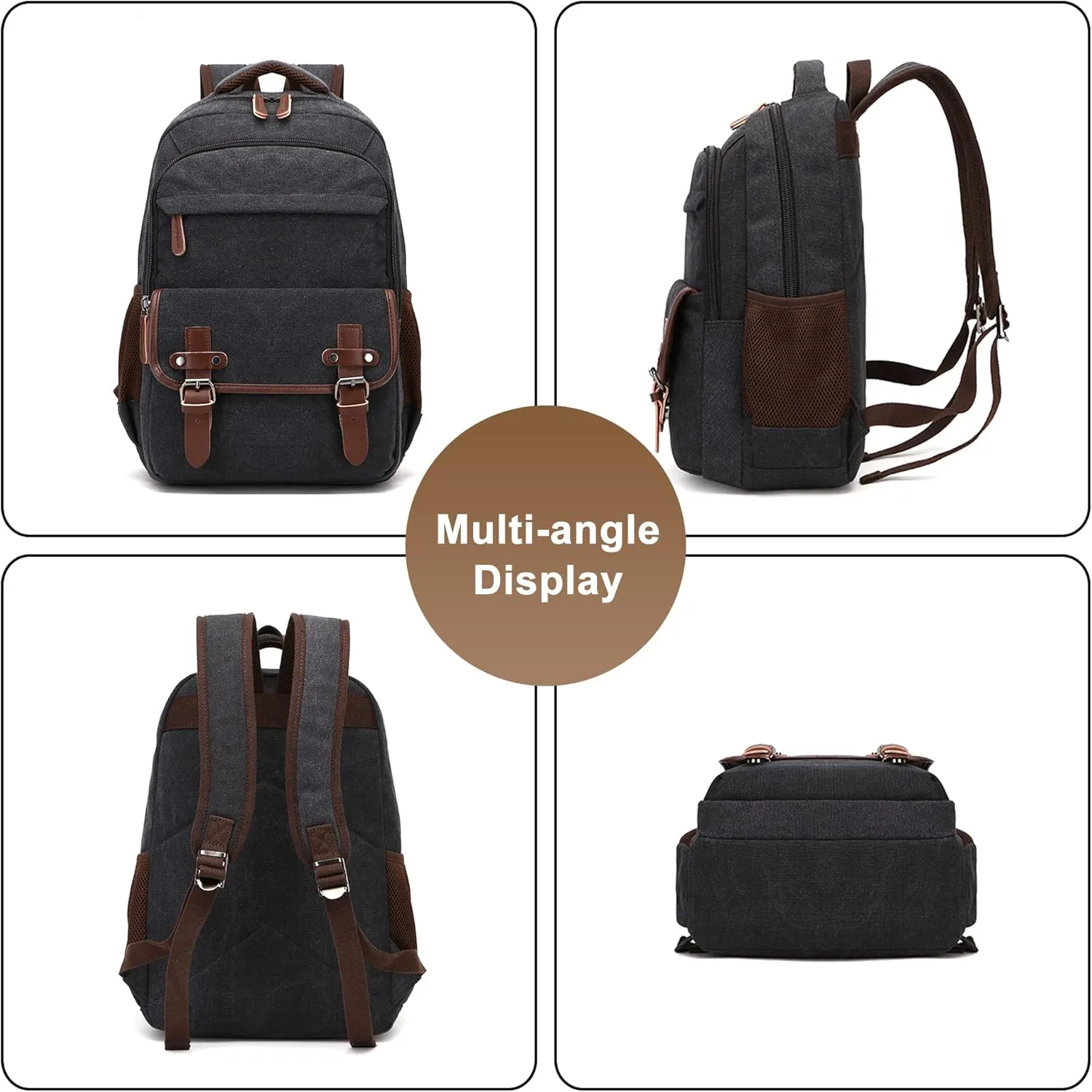 Men's Vintage Business Travel Duffel Bags Large Capacity Backpack Weekender Overnight Bookbag Canvas Casual Daypack (Black)