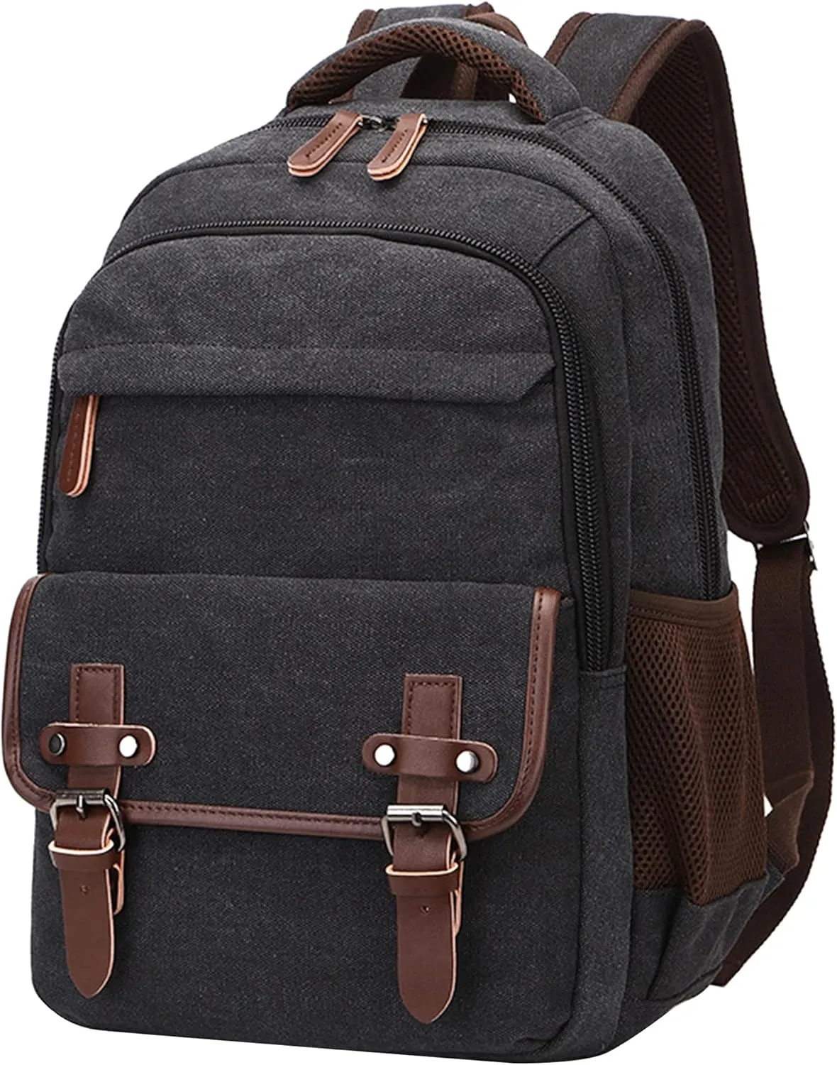 Men's Vintage Business Travel Duffel Bags Large Capacity Backpack Weekender Overnight Bookbag Canvas Casual Daypack (Black)