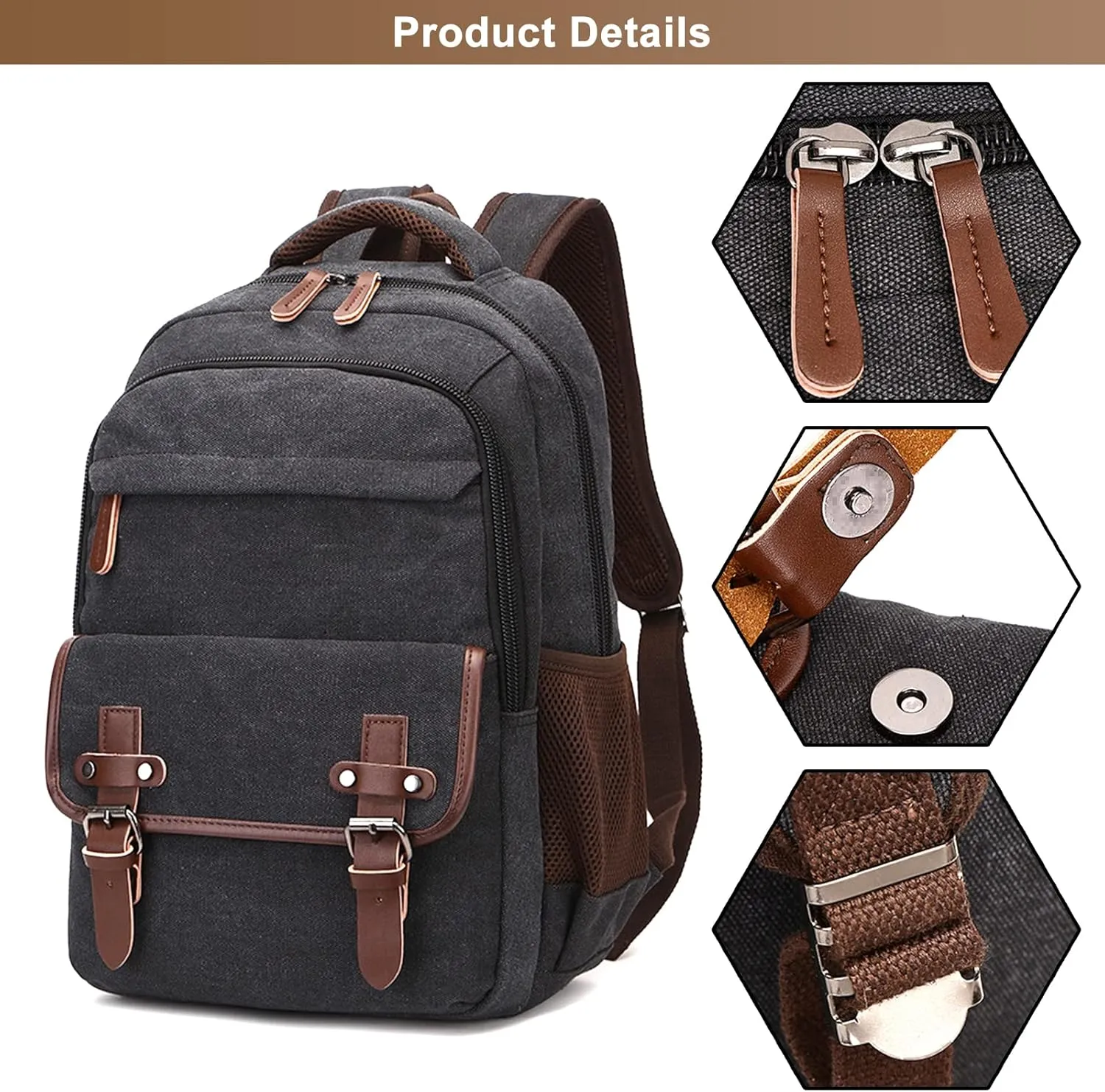 Men's Vintage Business Travel Duffel Bags Large Capacity Backpack Weekender Overnight Bookbag Canvas Casual Daypack (Black)