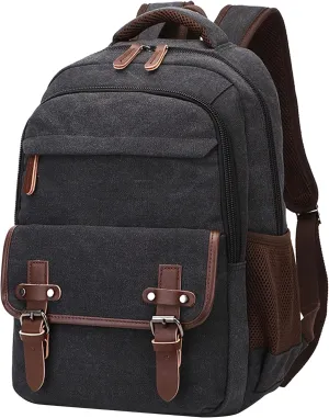 Men's Vintage Business Travel Duffel Bags Large Capacity Backpack Weekender Overnight Bookbag Canvas Casual Daypack (Black)