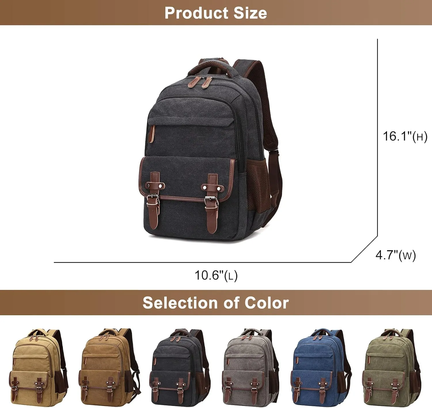 Men's Vintage Business Travel Duffel Bags Large Capacity Backpack Weekender Overnight Bookbag Canvas Casual Daypack (Black)