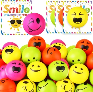 Meooeck 24 Pack Stress Balls End of The Year Gifts for Students Smile Face 2 Inch Squeeze Ball with Wish Card Smile Stress Balls School for Classroom Exchange Prize Party Favor(Colorful)