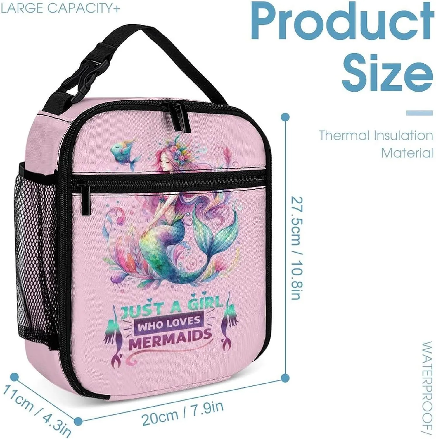 Mermaid Backpack with Lunch Box & Pencil Case for Kids Girls Boys School, 16 Inch Cute Mermaids Bookbag, School Backpack for Students Children, Lightweight, Large Capacity