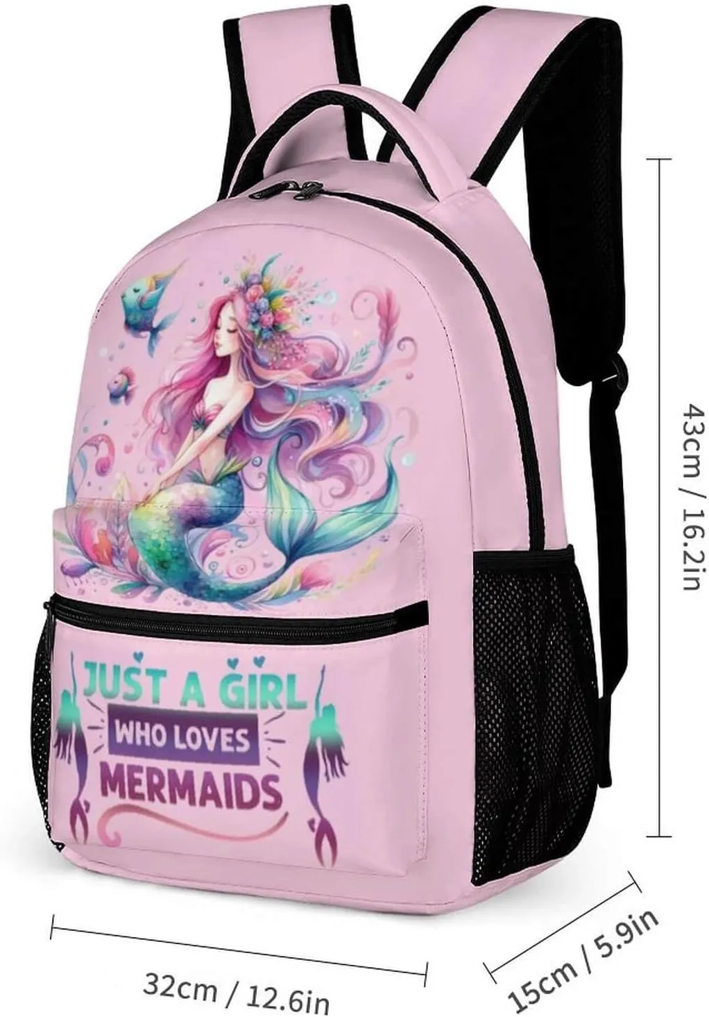 Mermaid Backpack with Lunch Box & Pencil Case for Kids Girls Boys School, 16 Inch Cute Mermaids Bookbag, School Backpack for Students Children, Lightweight, Large Capacity