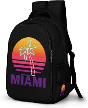 Miami Summer Palm Tree Unisex Backpack Casual Daypacks Dual Compartment Shoulders Bag for Camping Hiking Travel Gear