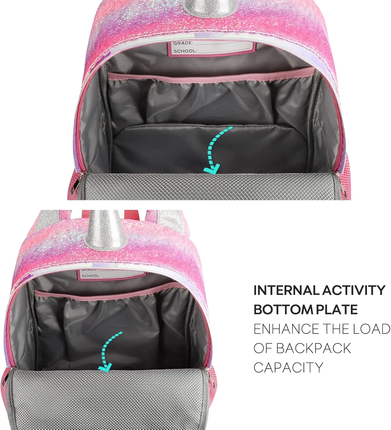 mibasies Unicorn Backpack for Girls, Glitter Rainbow Elementary School Backpack（Purple Rainbow）