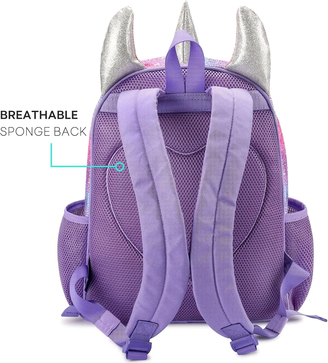 mibasies Unicorn Backpack for Girls, Glitter Rainbow Elementary School Backpack（Purple Rainbow）