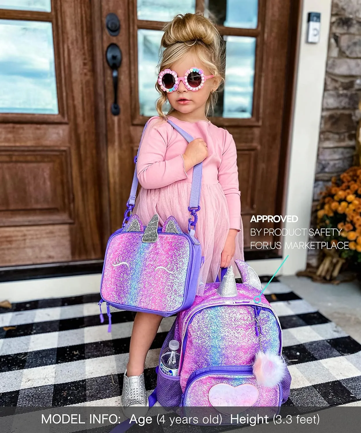 mibasies Unicorn Backpack for Girls, Glitter Rainbow Elementary School Backpack（Purple Rainbow）